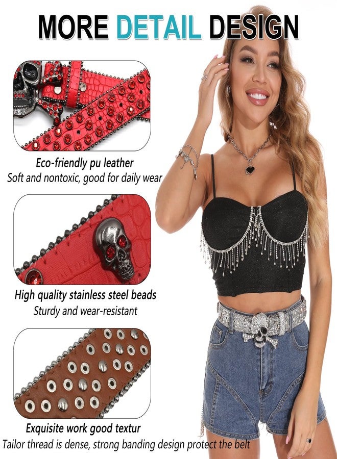 EVERBLTING Rhinestone Skull Belt Men Women Skull Rhinestone Belt Studded Punk Y2k Belts Western Cowgirl Belts - Image 4